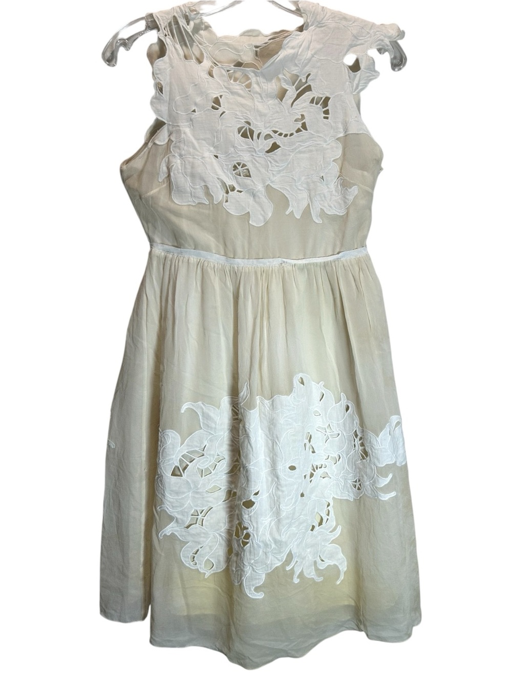 VTG Vivienne Tam SIlk Ivory Midi Dress w/ Floral Cutout Appliqués - Extra Small